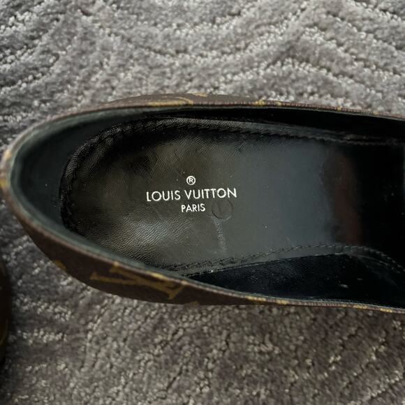 Louis Vuitton Fetish Monogram Kitten Heel Pumps Brown Pointed Cap Toe Size 38 - Picture 9 of 14